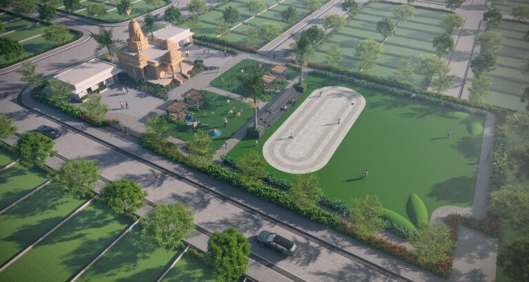 Aerial top view of layout